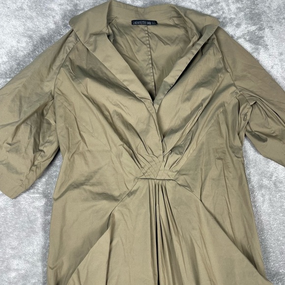 Lafayette 148 Dress Women’s Medium Green Knee Length Collar Ruched Casual - Picture 4 of 9